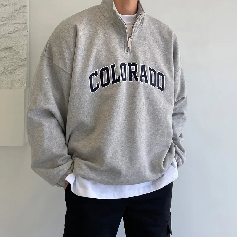 2023 Spring and Autumn Half Zip Standing Neck Sweater Mens Loose Korean Fashion Letter Printing Pullover Coat 250304