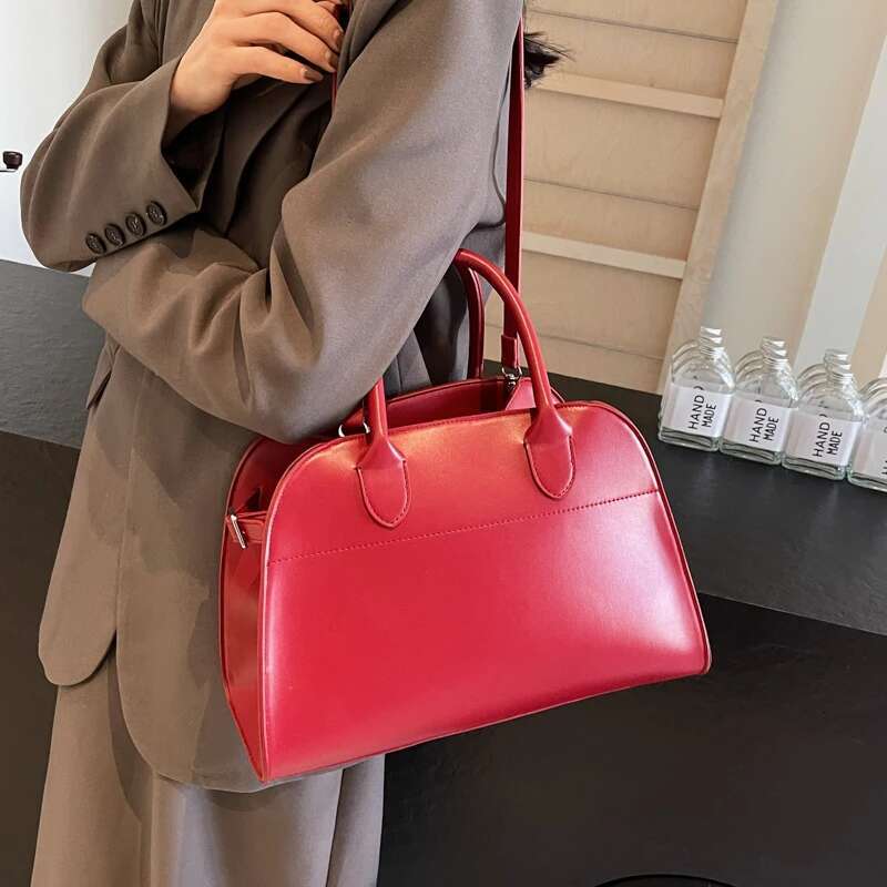 MOODS Branded Red Large Size Women Retro Pure Color Suede Shoulder Shopper Tote Bag 2024 Designer Handbags