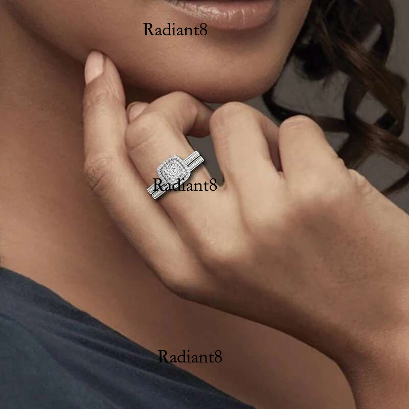 Szjinao 2pcs Moissanite Ring Set For Woman Original Sier Wedding Jewelry Engagement Ladies Anniversary Gift Trend