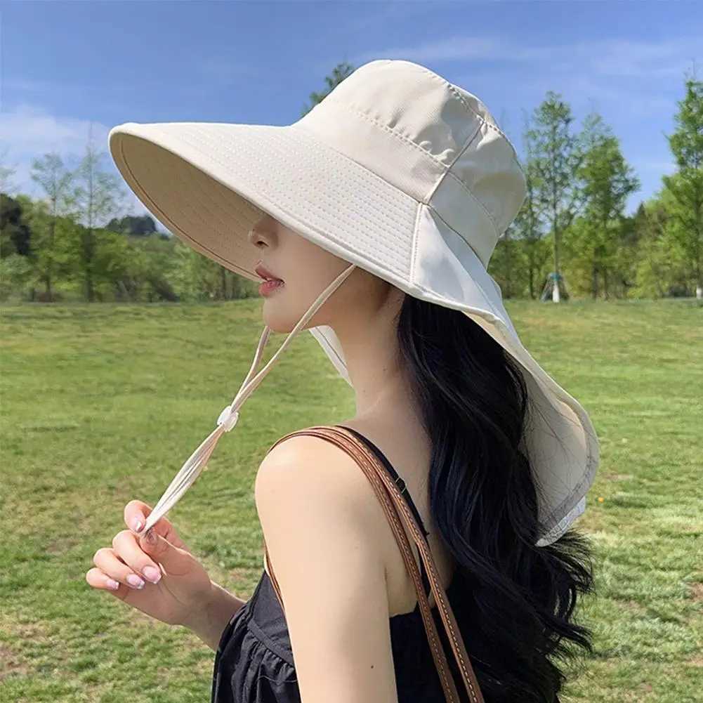 Summer Hats for Women Outdoor UV Anti Neck Protection Sun Visors for La Fishing Hiking Wide Brim Shl Sunscreen Ponytail CXJ250304