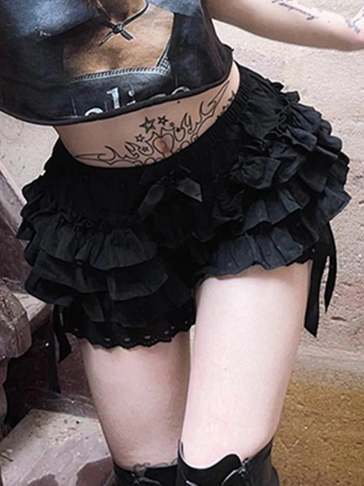 AltGoth Mall Goth Lolita Lace Shorts Women Aesthetic Cute Sweet Bow Patchwork Shorts Y2k E-girl Emo Alternative Kawaii Outfits 250304