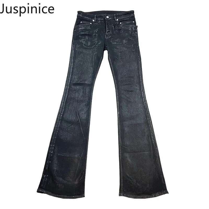 Spring Autumn Personalized Slim Jeans Men's Dark Black Casual High Street Niche Micro-Flared Pants Men Trousers Male Clothes
