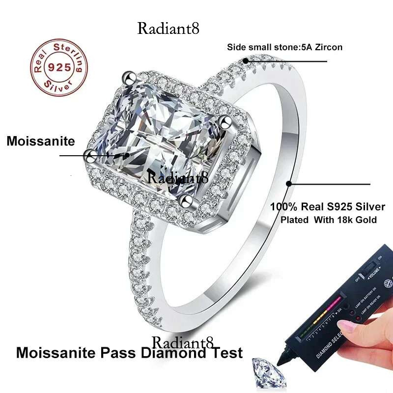 NeeTim 2 Moissanite Ring for Women Emerald Radiant Cut Dia Sterg Sier with Gold Plated Wedding Bridal Band