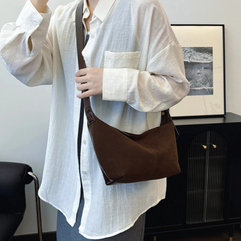 Ship from US Women Suede Crossbody Bag Multipocket Shoulder Adjustable Strap Hobo Zipper Handbag for Work Travel 250304FBB