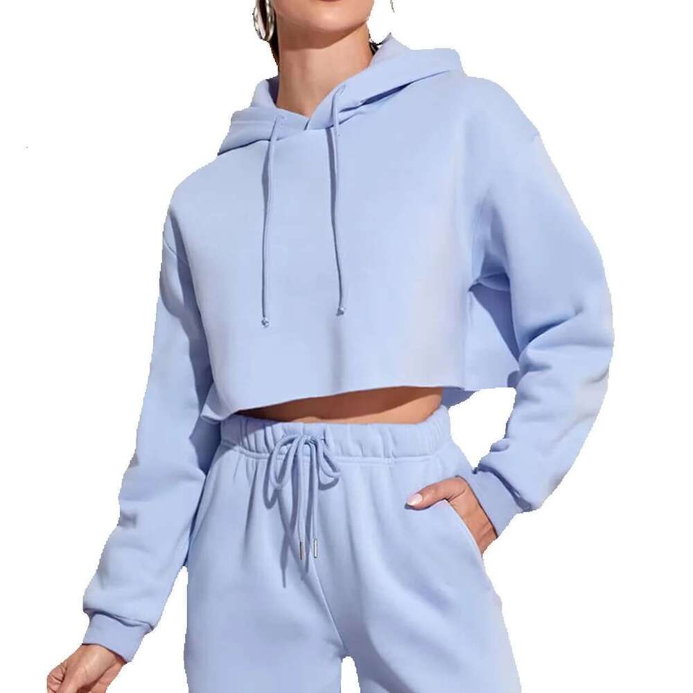 Custom Blank Pullover Polyester Short Sweatshirts Women Fleece Crop Top Hoodie