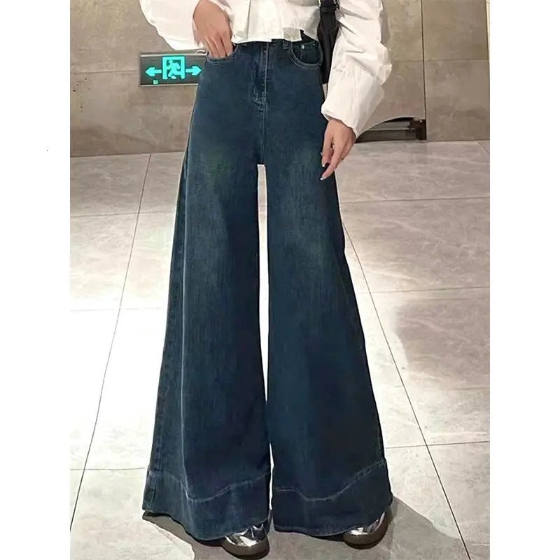 American Retro High-Waist Skiny Flare Pants Wide-Leg Long Jeans Womens Autumn Denim Long Trousers High Street Streetwear 250228