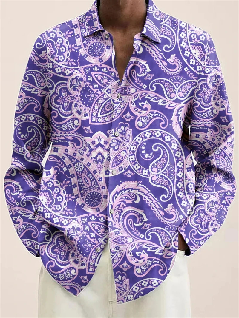 Paisley Graphic Mens Shirt 3D Print Floral Shirt Men Women Autumn Long Sleeved Blouse Lapel Button Unisex Oversize Street Tops 250227