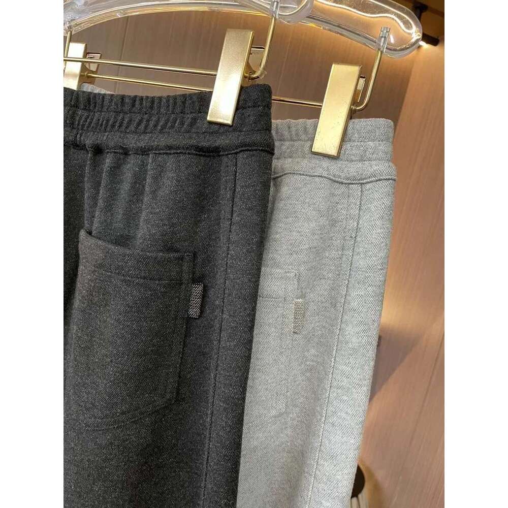 Women Beading Chain Pants Gray Or Black Elastic Waist Casual 2025 Autumn Female Trousers