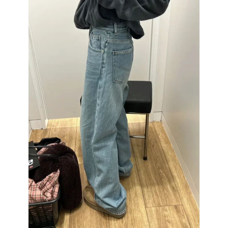 Streetwear Female Trousers Wide Leg Jeans for Women Blue High Waisted Denim Pants Y2k Womens Clothing 250227