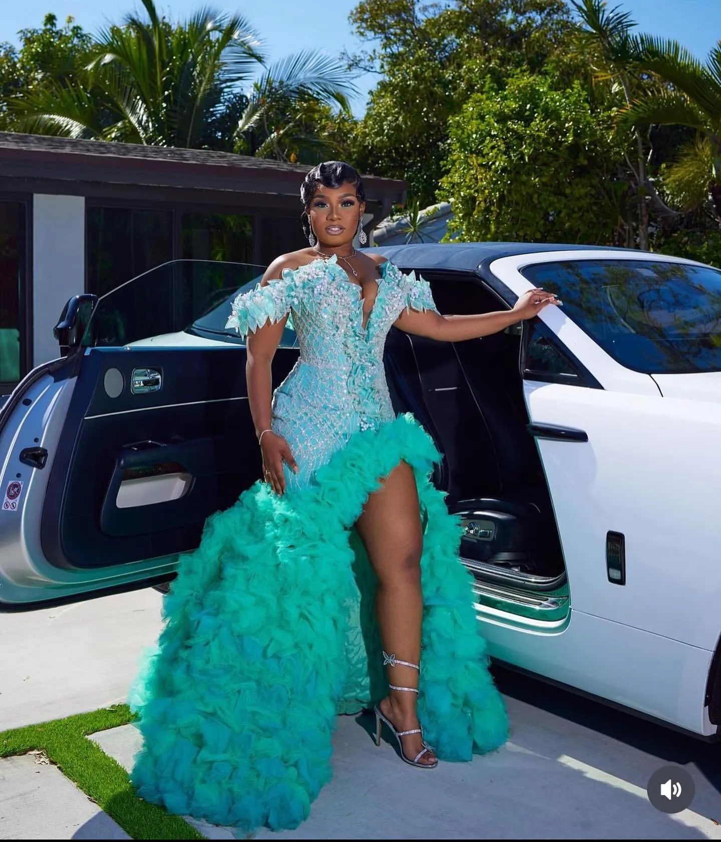 Mermaid Prom Dresses 2025 mint green asoebi Pearls Flowers Tiers Organza Evening Birthday Engagement Gowns customsized