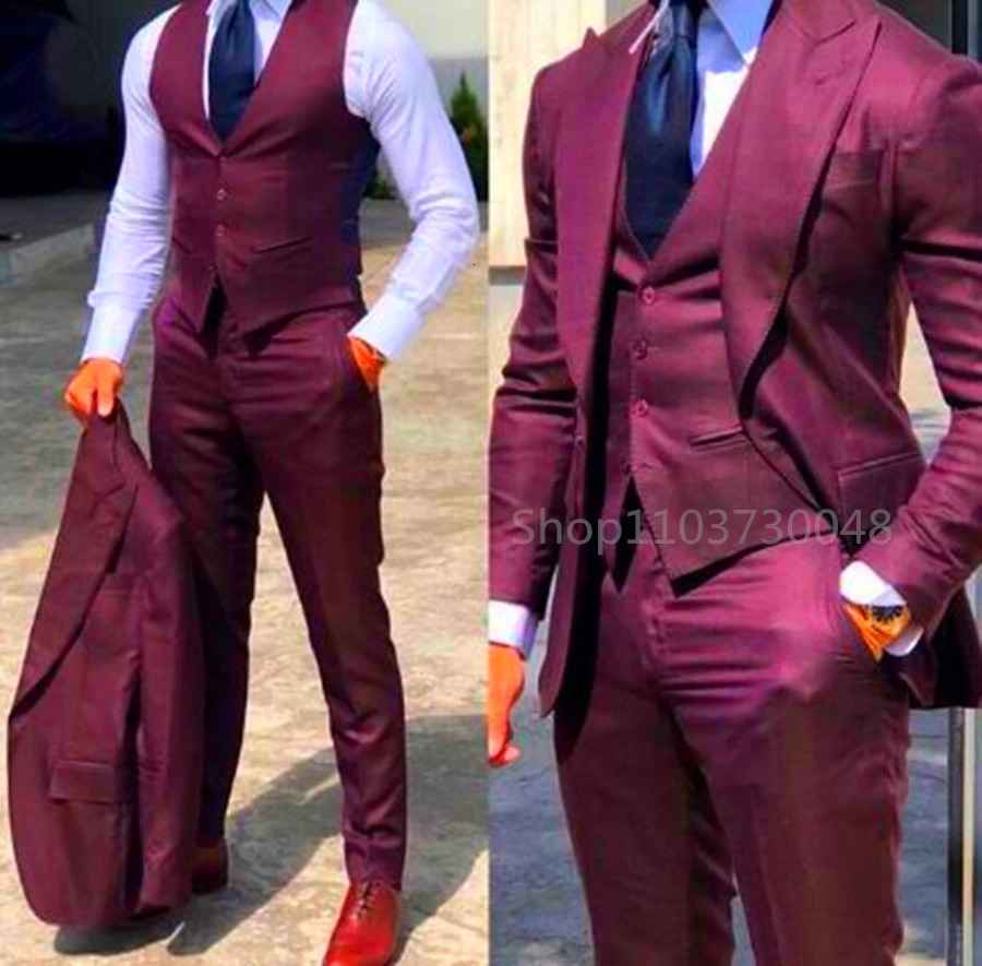 Solid Color Fashion Men Boutique Business Suits Wedding Suit Formal Groom Tuxedos 3 Pcs Set Dress Lapel Blazer Vest Pants 250303