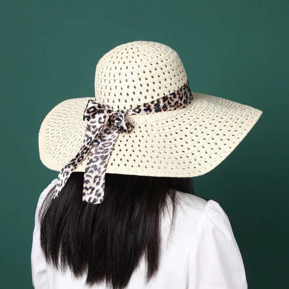 Foldable Wide Brim C Women Beach Hat Sunshade Anti-UV Sun Hat Sun Protection Dome Big Eave Woven Hat OutdoorXJ250304