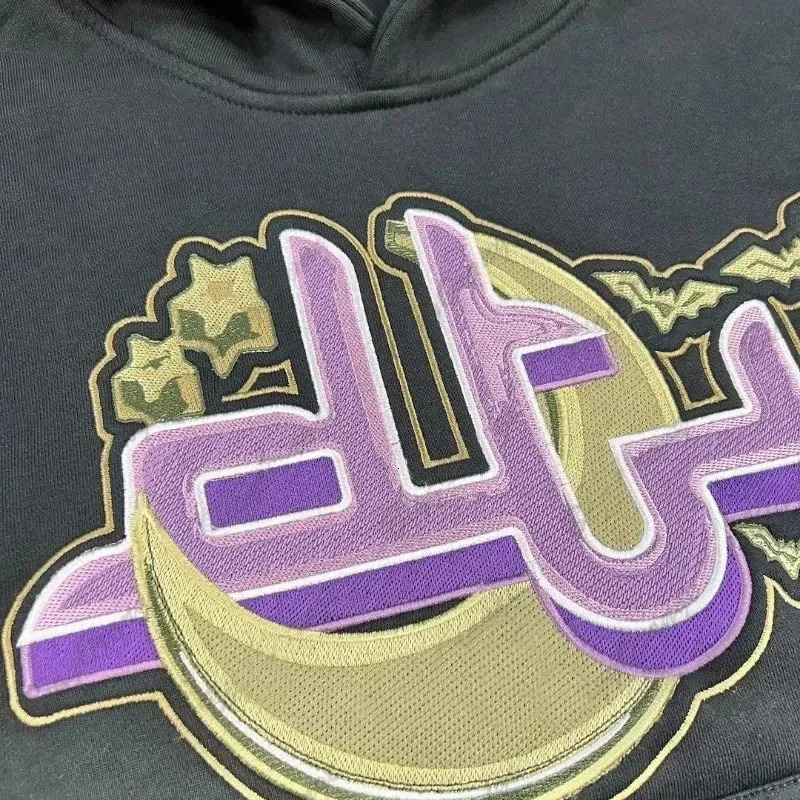 Harajuku Aesthetic Y2K Print Hoodies Wing Embroidery Loose Women Sweatshirt Hip Hop Punk Long Sleeve Pocket Men Streetwear Tops 250303