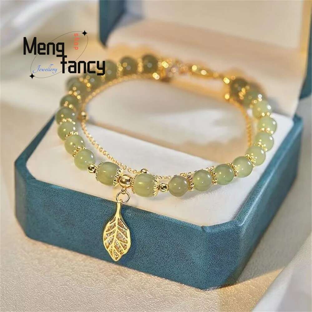 Natural Hetian Jasper Golden Branch Jade Leaves Bracelet Exquisite Sexy Young Girls Fashion Jewelry Best Selg Holiday Gift