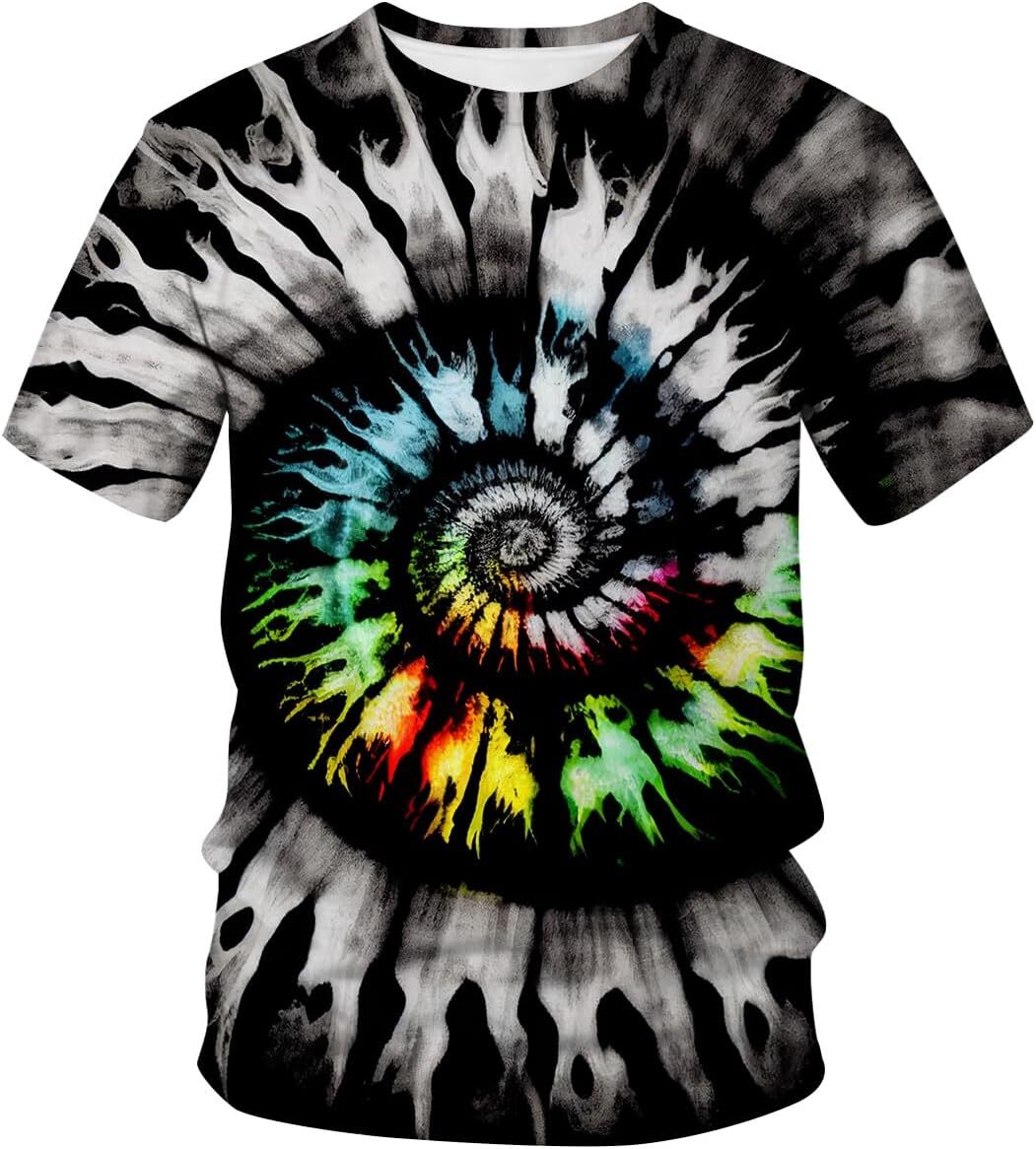 Mens T shirt Unisex Tie Dye Crew Neck Short Sleeve T-Shirt tee Casual tops summer clothes Cool Thread
