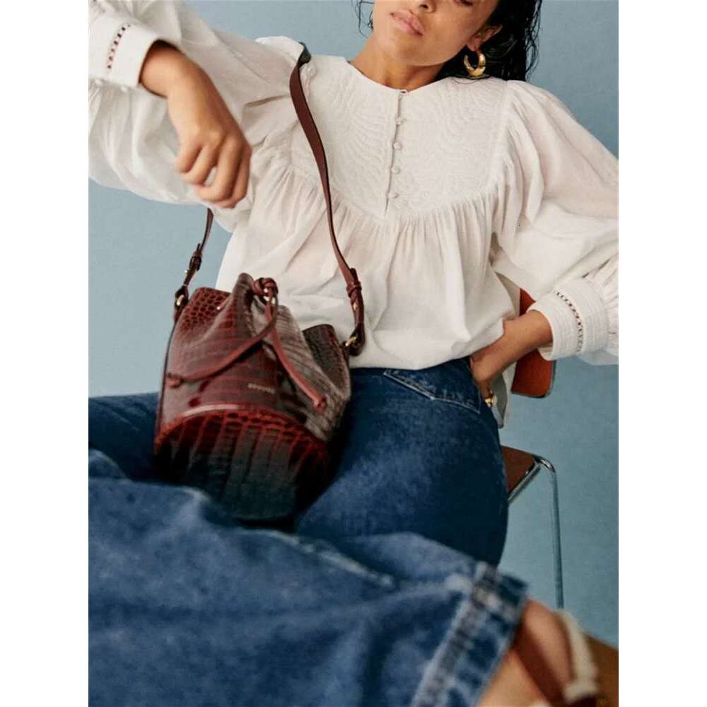 Autum 2025 New Women Lacce Trim Embroidery Hollow Out Blouse O-Neck Lantern Sleeve Ladies Half Buttons Sweet Elegant Shirt Top