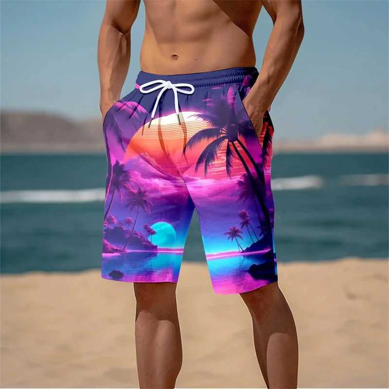Summer New Harajuku 3D Cocoanut Trees Printing Beach Shorts Palm Tree Graphic Board Shorts For Men Hawaiian Cool Swimming TrunksT250304