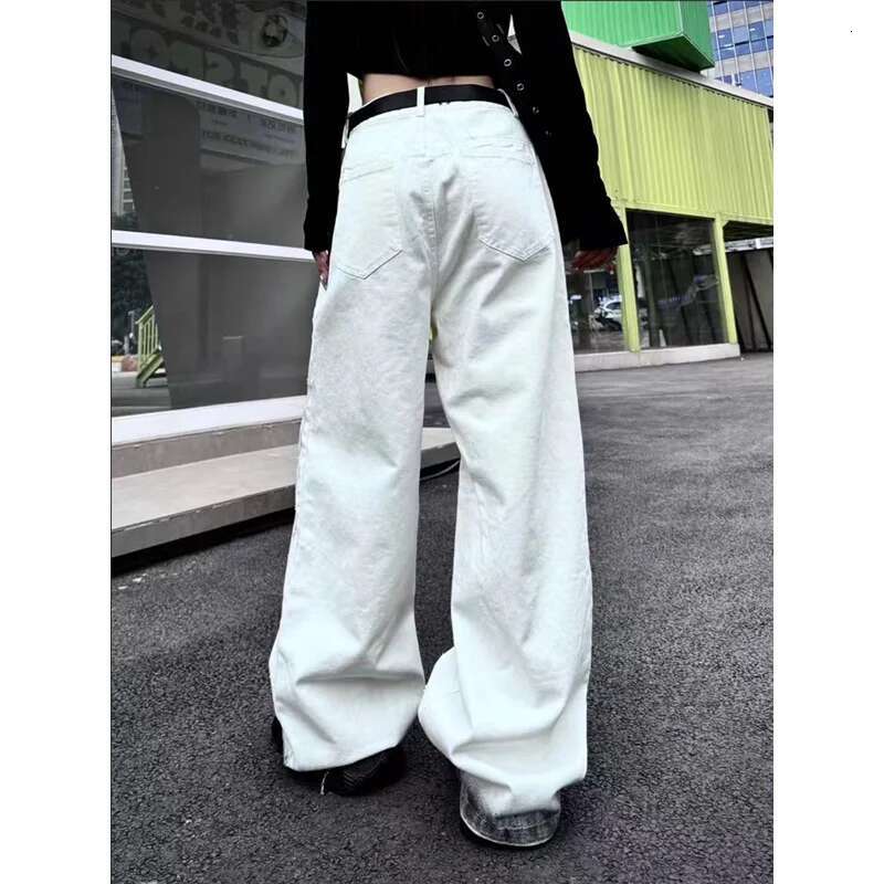 High Waist Women White Jeans Hip-Hop Style Fashion Vintage Streetwear Y2k Wide Leg Graffiti Plus Size Trouser Baggy Denim Pants