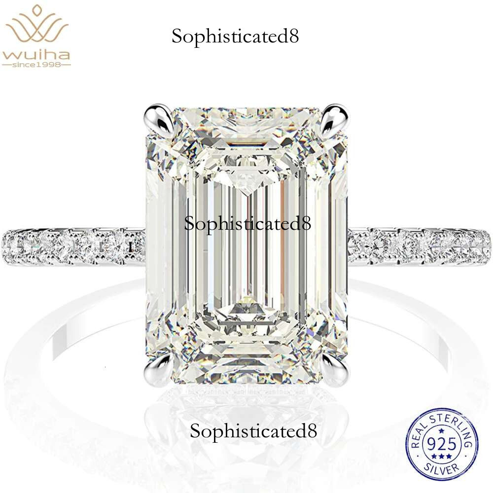 WUIHA Real Sterg Sier Emerald Cut/Radiant Cut 8*11MM Created Moissanite Row Dias Rings Set for Women Gift Wholesale