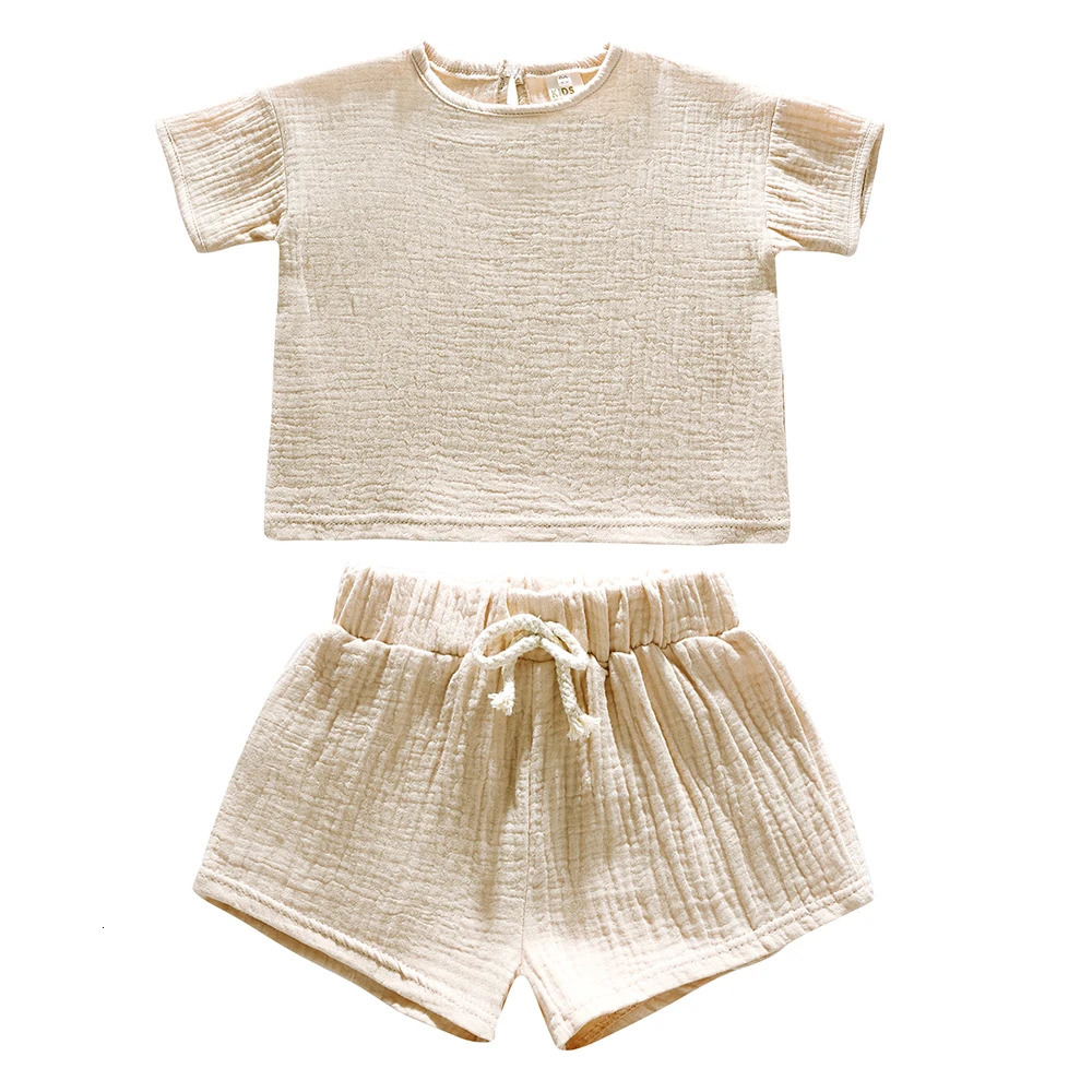 Summer Kids Unisex Clothes Sets Toddler Baby Boy Girl Clothing Pure Cotton Top T-ShirtShorts 2 Pcs Children Outfits Suit 250304