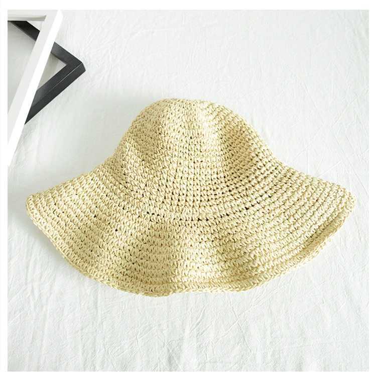 Simple Girl Raffia Sun Hat Wide Brim Floppy Summer Hats For Women Beach Panama Str Dome Bucket Hat Femme Shade HatXJ250304