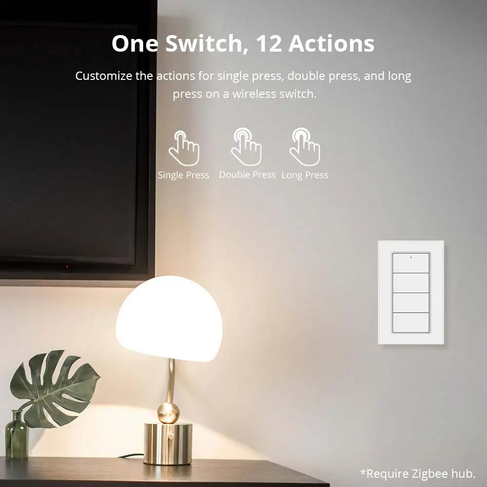 Zemismart 4-Gang Zigbee Wireless Scene SwitchBattery Powered Compatible with Tuya Home Assistant Homey Hubitat Hub Required 250303
