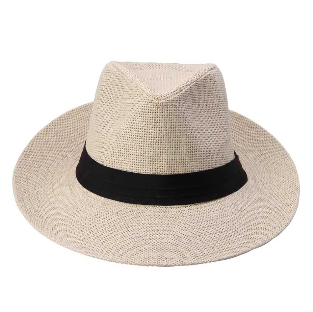 Hot Fashion Summer Casual Unisex Beach Trilby Large Brim Jazz Sun Hat Panama Hat Per Str Women Men C With Black RibbonXJ250304