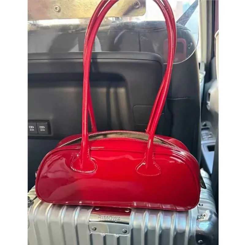 JIAERDI Red Underarm Bag Purse Women High Street Hot Girls Patent Leather Casual Handbag Female Vintage Bowling Bag Aesthetic Z250303