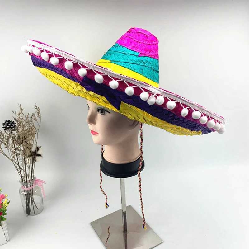 Holiday Party Mexican Hat Wide Brim Raffia C Adult Child Natural Str Panama Summer Dance Cosplay Cheau Sunscreen Sun HatsXJ250304
