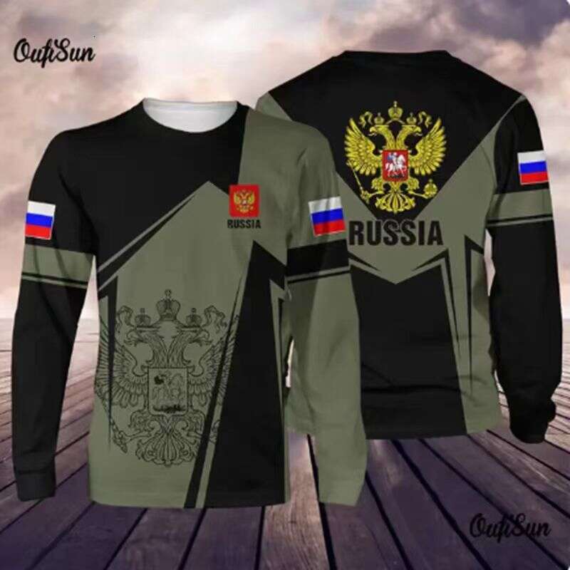 2025 New Autumn/Winter Long sleeved T-shirt Men's Street Russian Military Top