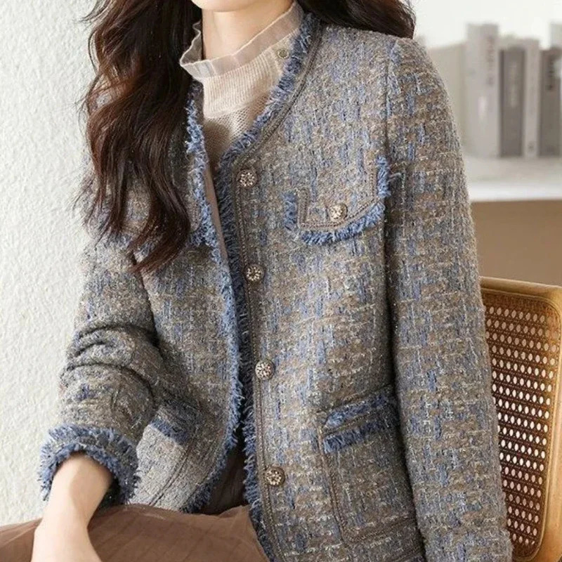 Mixtures Jacket Woman Loose Splicing In Korean Style Clothing Cotton Wool Blend Coat for Women Medium Fashion 2024 Novelty 250225