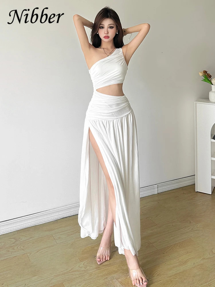 Nibber Elegant Maxi Dress Women Summer Off-shoulder Sleeveless Cut Out Beach Long Indie Folk Temperament For Vacation Vestidos 250303