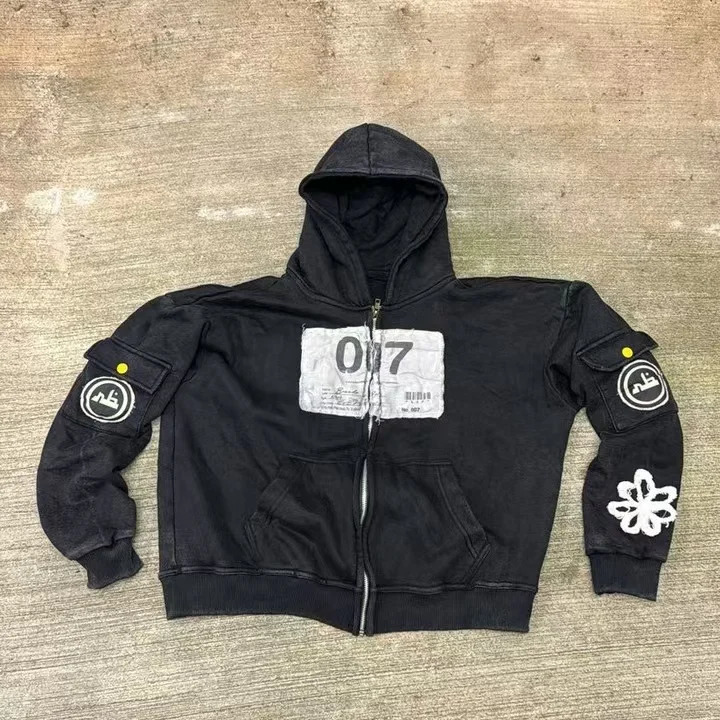 Y2K Fashion Zipper Hoodie Harajuku Hip Hop Patch Embroidery Oversized Hoodie Men Women Loose Casual Hoodie Jacket Streetwear 250303