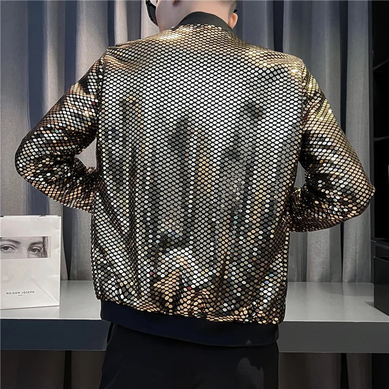 Y2K Mens Streetwear Night Club Stage Thin Motorcycle Jackets Fashion Men Hip Hop Sequined Bombers Jacket Coat Fashion Clothing 250303
