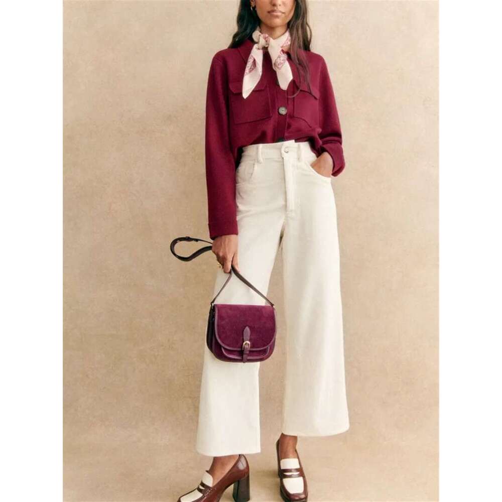 Single Breasted Sweater Women Turn-Down Collar Solid Color Long Sleeve Female Knitted Cardigan With Pockets 2025 Spring Fall