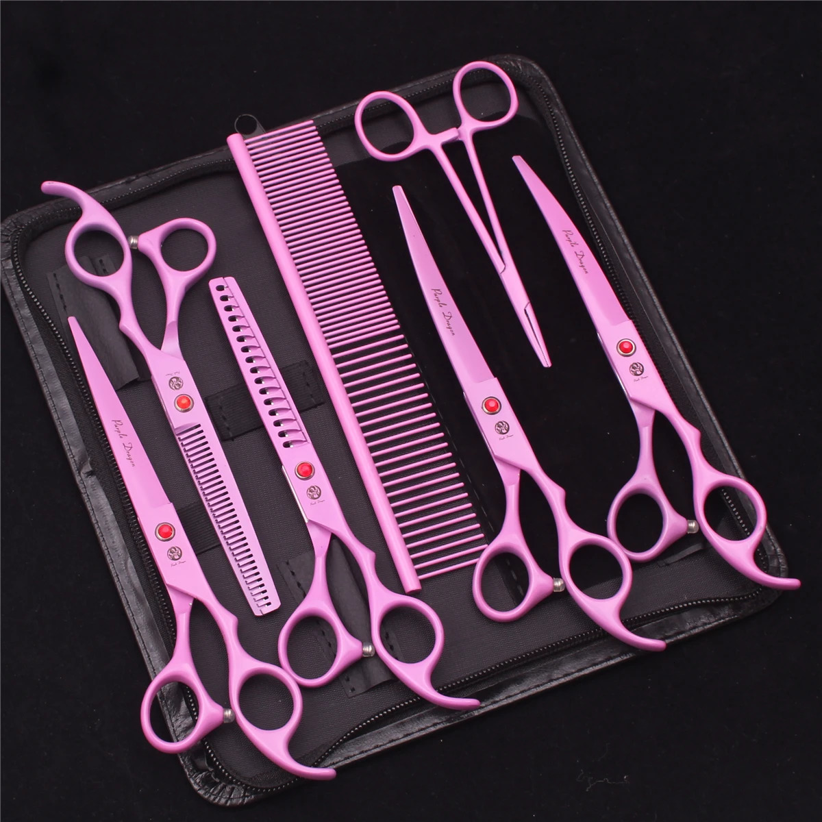 7.0 Pet Grooming Scissors Set Japanese Steel Straight Curved Dog Cat Cutting Thinning Shears Hair Comb Hemostatic Forceps Z3103 250304