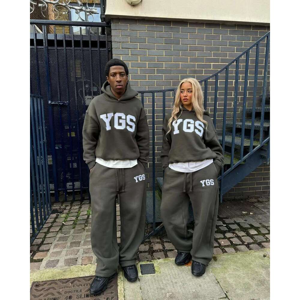 YGS Letter Embroidery Men Women Tracksuit Suit Haruku Loose Sweatshirts And Sweatpants Two Piece Y2k Hoodie Sportswear Sets