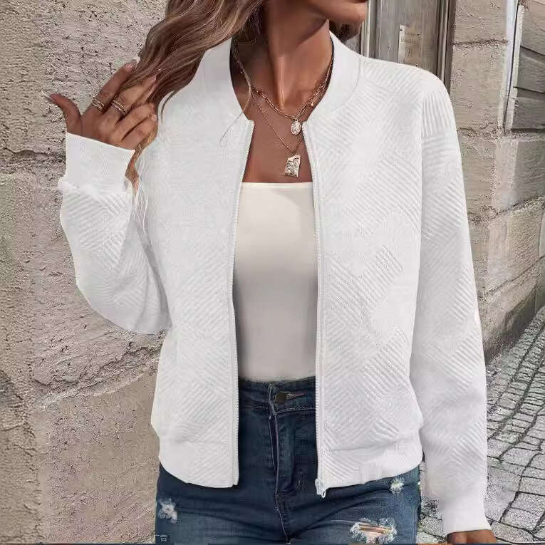 Spring European and American style semi high neck zipper knitted cardigan long sleeved temperament jacket women's 2025 new casual fashion trend c