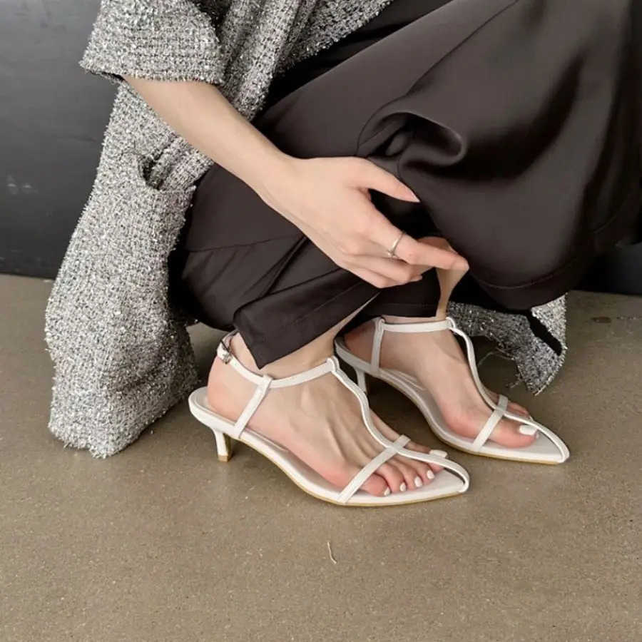 Bailamos Brand Wen Sandals Fi Narrow Band Low H Ladies Gladiator Shoes Pointed Toe Ankle Buckle Sandalas Zapatos Muje Z250304