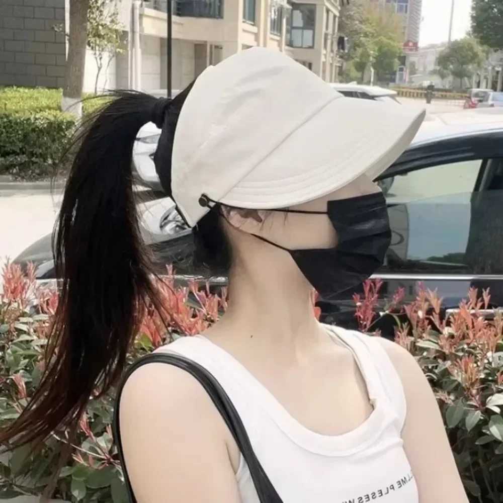 Summer Wide Brim Sunhat Women Foldable Adjustable Outdoor Beach Bucket Hat UV Protection Visors Fisherman Ponytail CsXJ250304