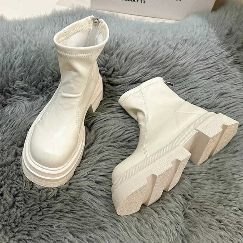 Wen Platform Ankle Boots Fion Ladies Thick Sole Round Toe Ankle Boots Short Boots Winter Motorcycle Boot Bottine 2024 Z250304