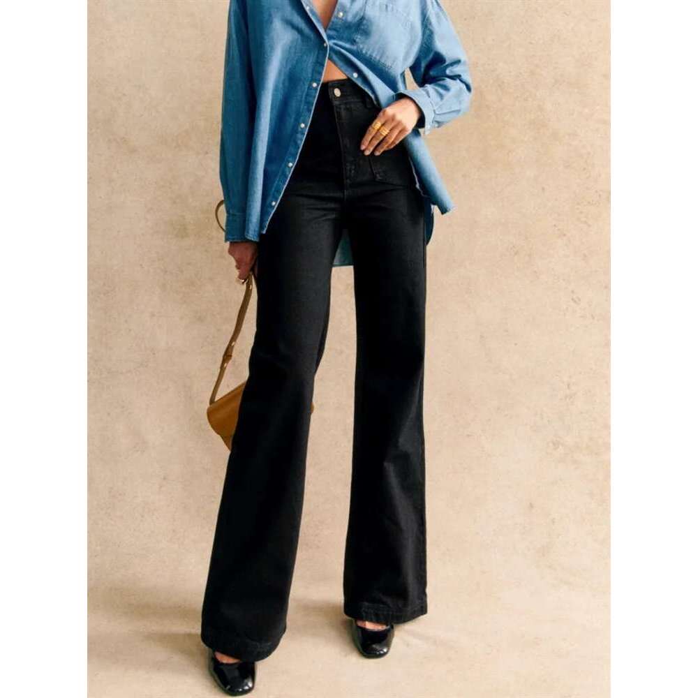 White Or Black Women's Wide Leg Jeans Pockets 2025 Autumn High Waist Zipper Female Denim Long Trousers