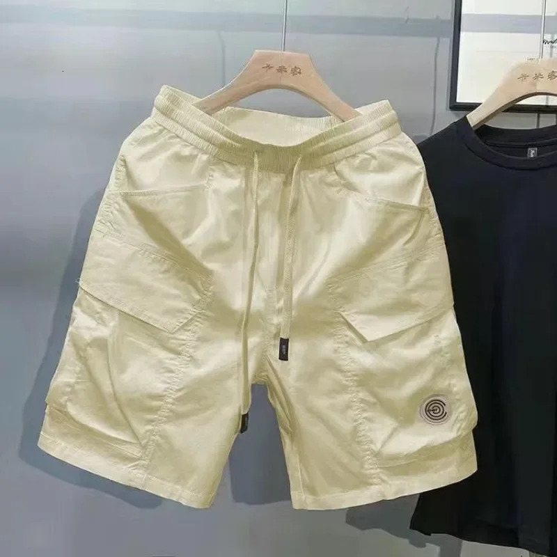Mens Cargo Shorts with Pockets Khaki Male Short Pants Draw String Embroidery Strech Comfortable Homme in Casual Hevy Whate 250303