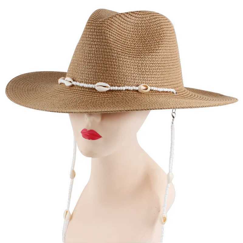 Fashionable 2024 designer chain necklace sun hat with shell suitable for womens summer folding beach hat wholesale of womens fashionable party hatXJ25