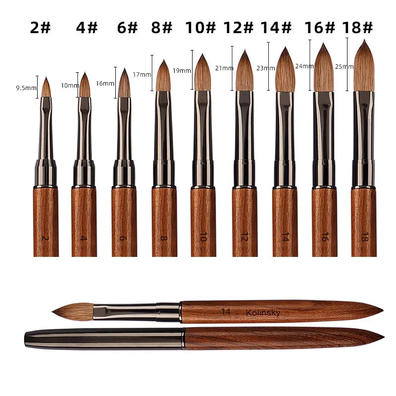 Kolinsky Sable Acrylic Nail Art Brush Nail Extension UV Nail Gel Carving Pen Brush Flat Round Red Wood Acrylic Brush 250304