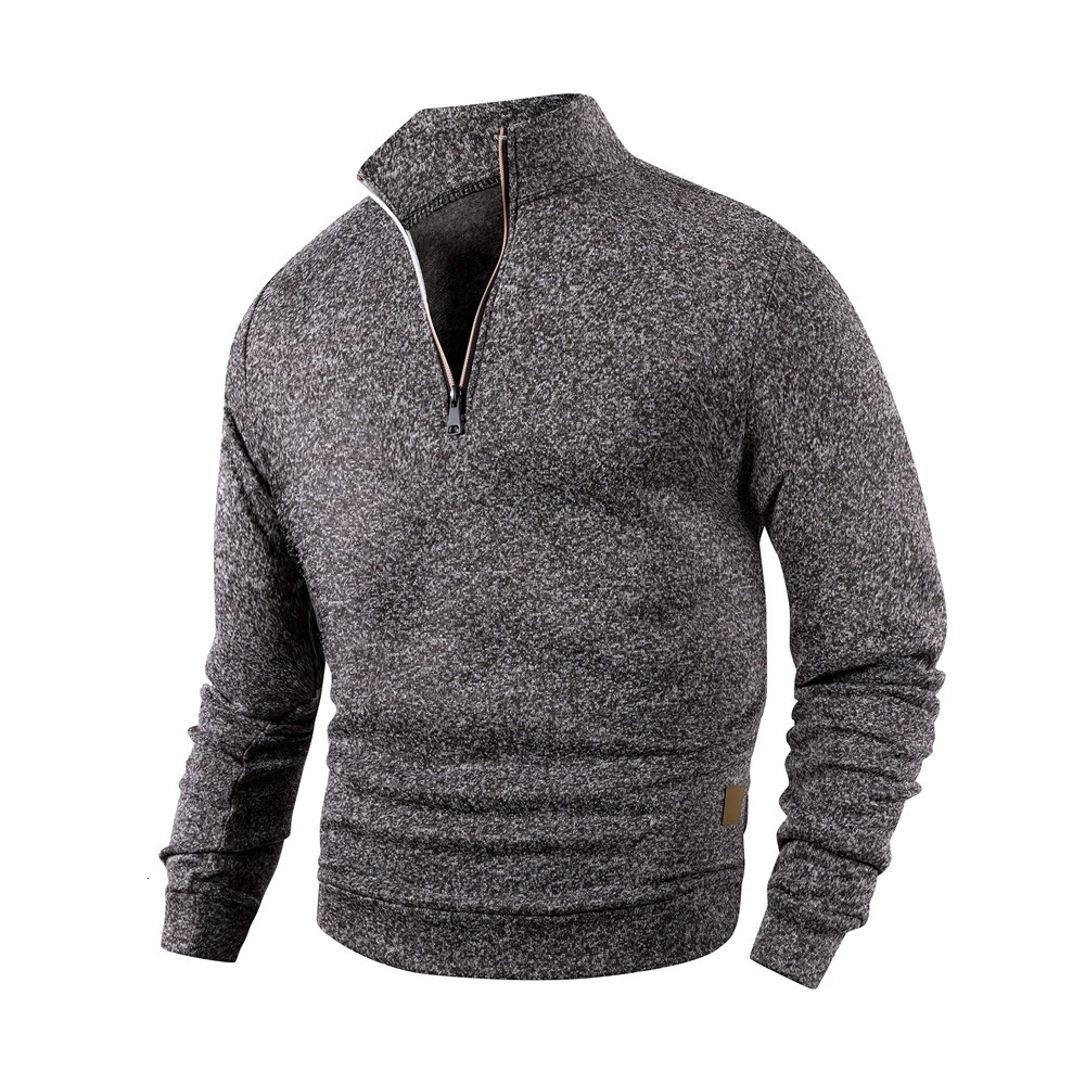 Mens Half Zipper Sweatshirt Fleece Turtleneck Pullover with Leather Label Fashion Sweaters Men Outdoor Stand Collar Long Sleeve 250304