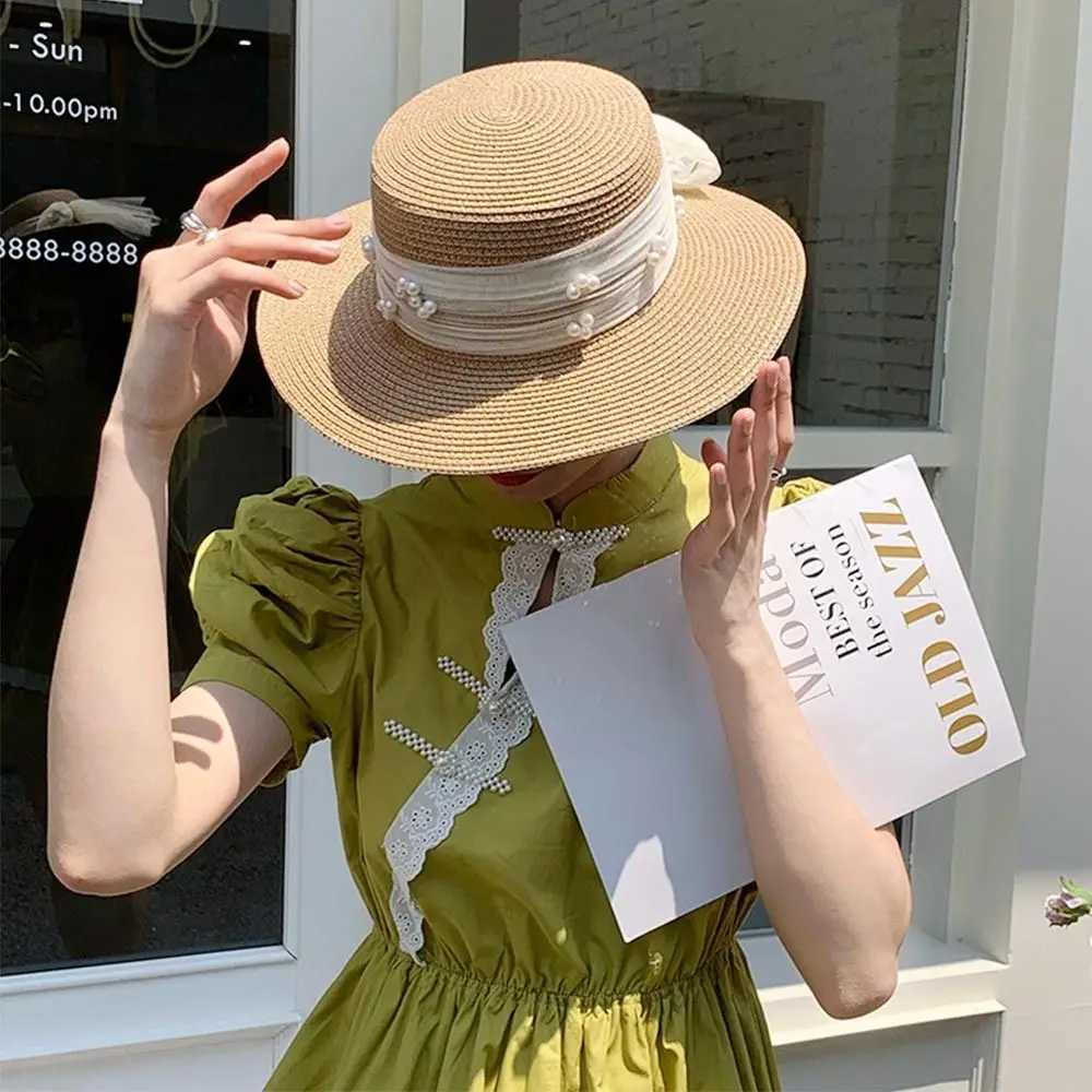 Large Brim Str Hat Summer Travel UV Protection Beach C Lace Pearl Outdoor Sun Hat WomenXJ250304