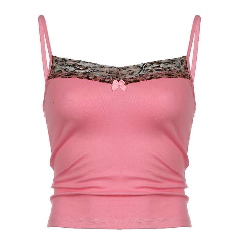 Leopard Cuteandpsycho Vintage Patchwork Camisole Sleeveless Y2K Sexy Bow Pink Clothes Fashion Retro 90s Women's Crop Outfits