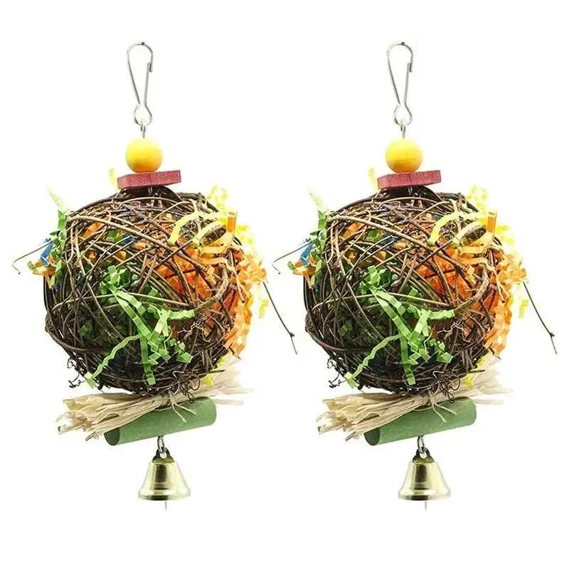 2pcs Parrot Toy Vine Ball Brushed Grass Bird Supplies Parrot Bite Toy Bird Toy