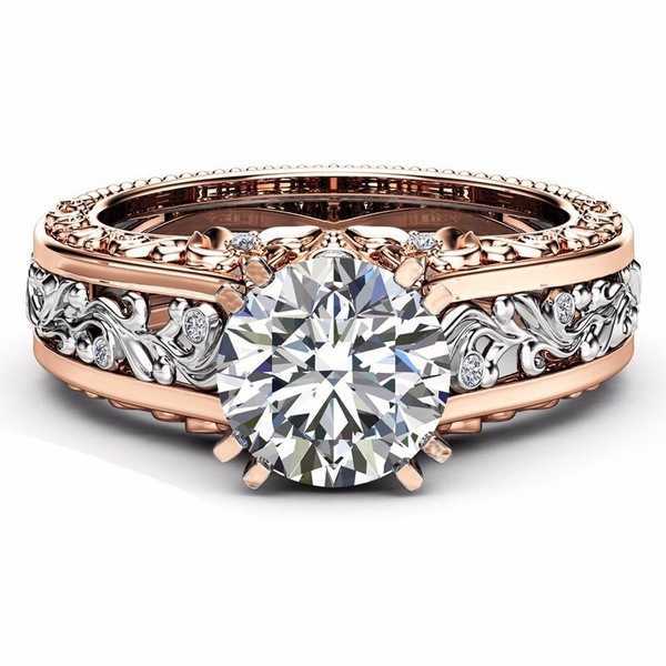 Couple Rings New Rose Gold Plated Colored Ring with Color Topaz Champagne Handpiece r5007 H25303